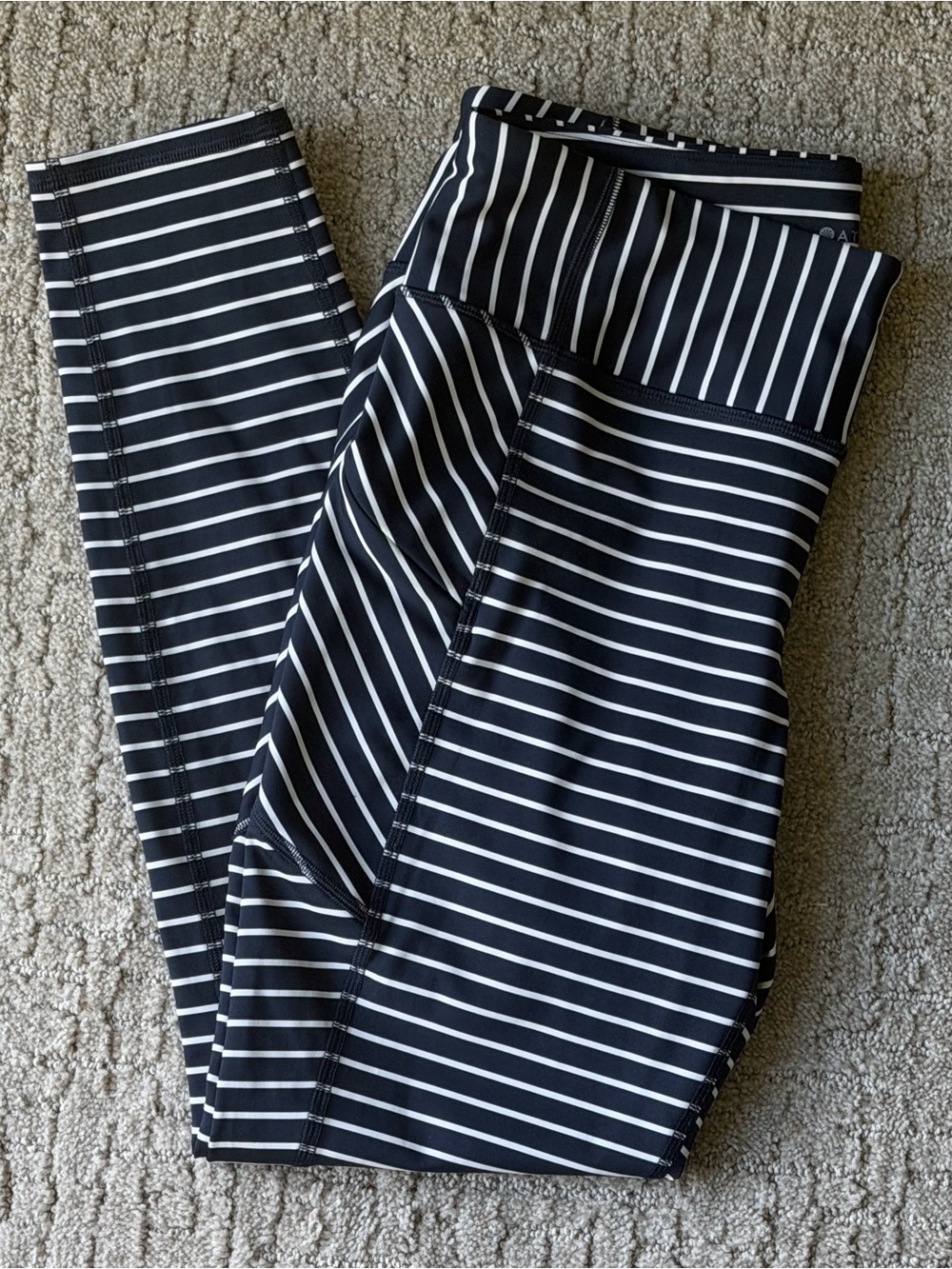 Athleta Blue and White Striped Leggings